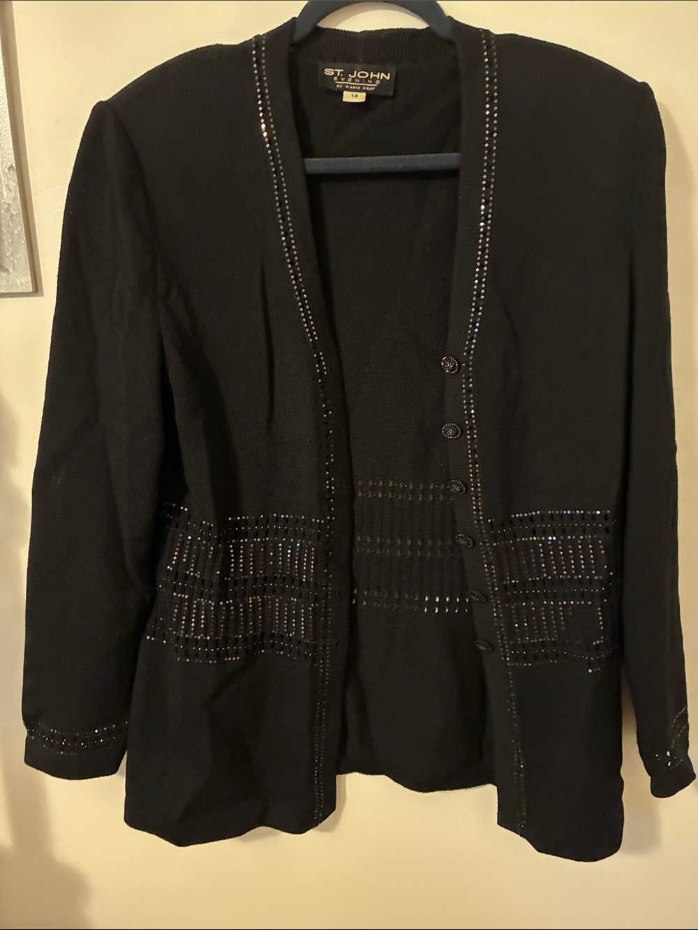St. John Black Beaded Open-Front Jacket